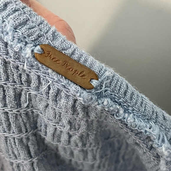 Free People Summer Picnic Smocked Puff Sleeve Mini Dress Blue L / XL OB1463259 - Picture 5 of 9